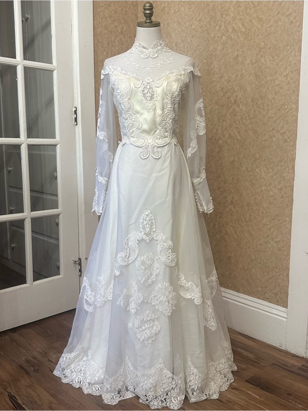 Ivory Lace Long-Sleeve High-Neck Wedding Gown